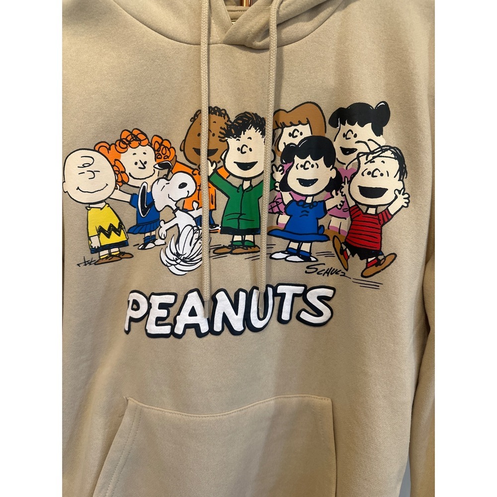 Aeropostale Peanuts Snoopy Charlie Brown Group Hoodie Sweatshirt Size S Tan cozy - Picture 2 of 8